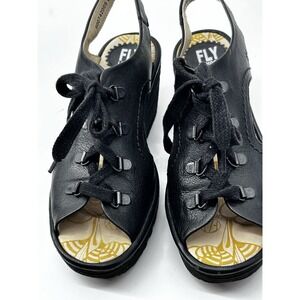 Fly London Yifa black leacher lace up boots size 7.5 US  38 EU